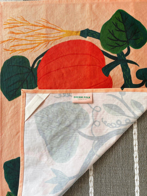 Pumpkin Garden Tea Towel - Peachy Pink - Fall Kitchen Towel