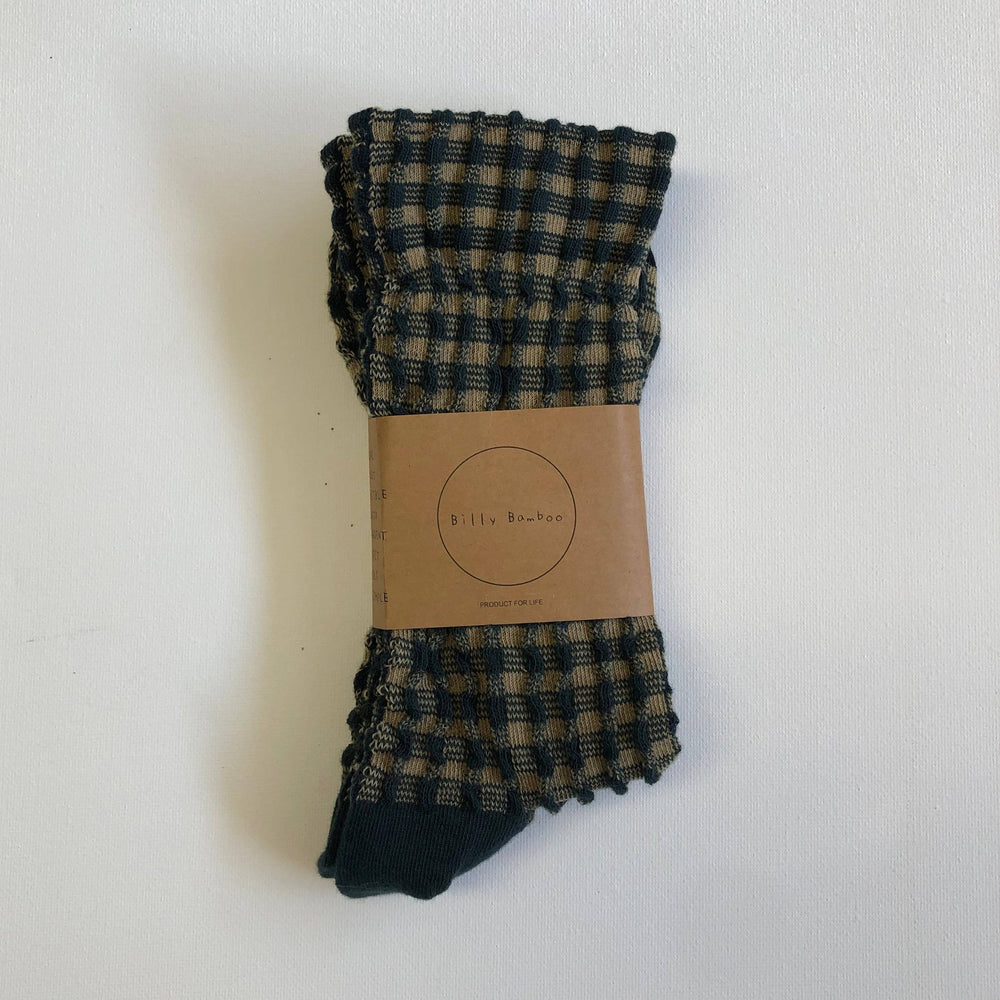 Gingham Waffle Socks - Dark Green