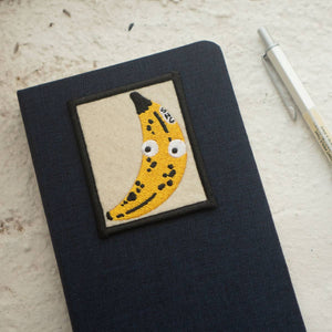 Patched Linen Notebook - Googly Banana: Navy