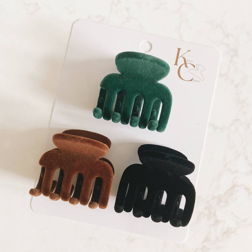 Flocked Mini Claw Clip Set - Jewel Tones