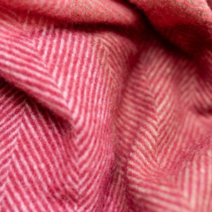 Recycled Wool Blanket in Pink Herringbone Block Check