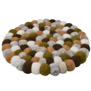 Wool Pom Pom Trivet | Brown