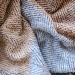 Recycled Wool Blanket in Blue Herringbone Block Check