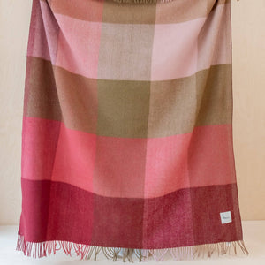 Recycled Wool Blanket in Pink Herringbone Block Check
