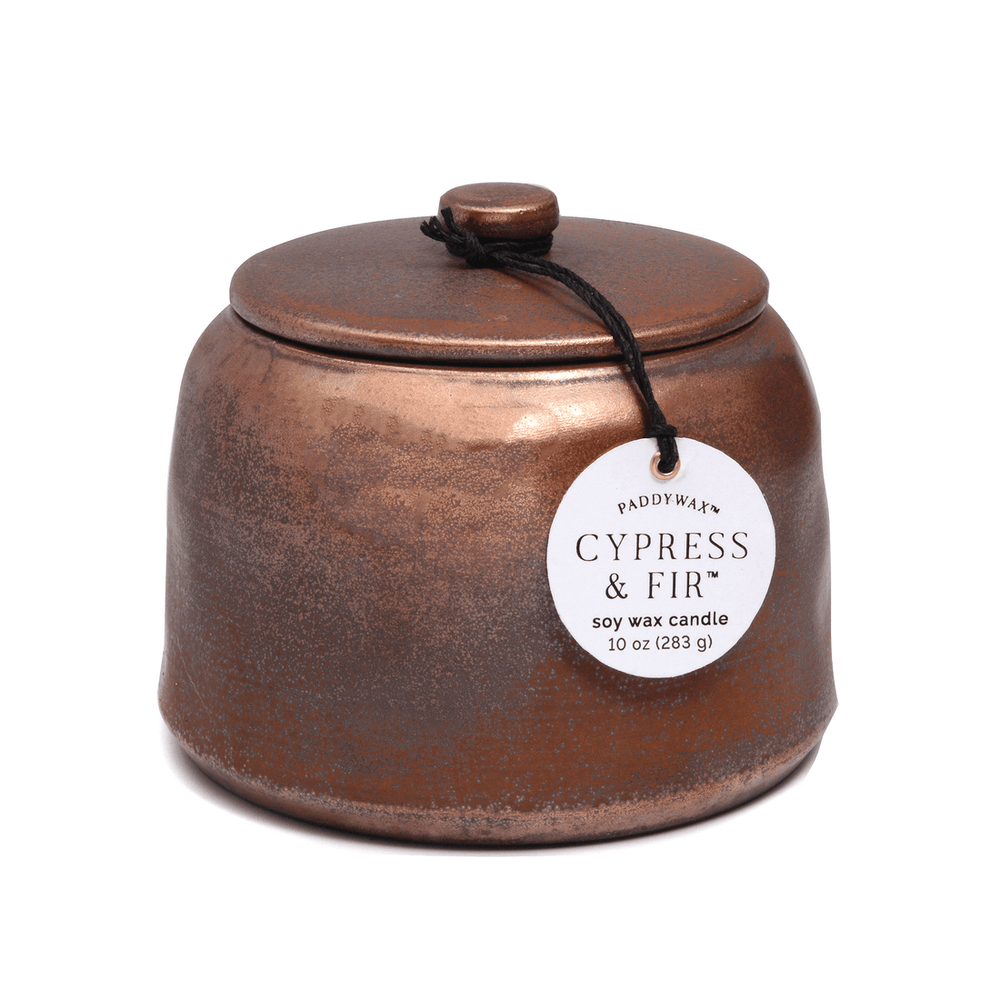 Bronzed Glazed Ceramic Jar Candle - Cypress + Fir