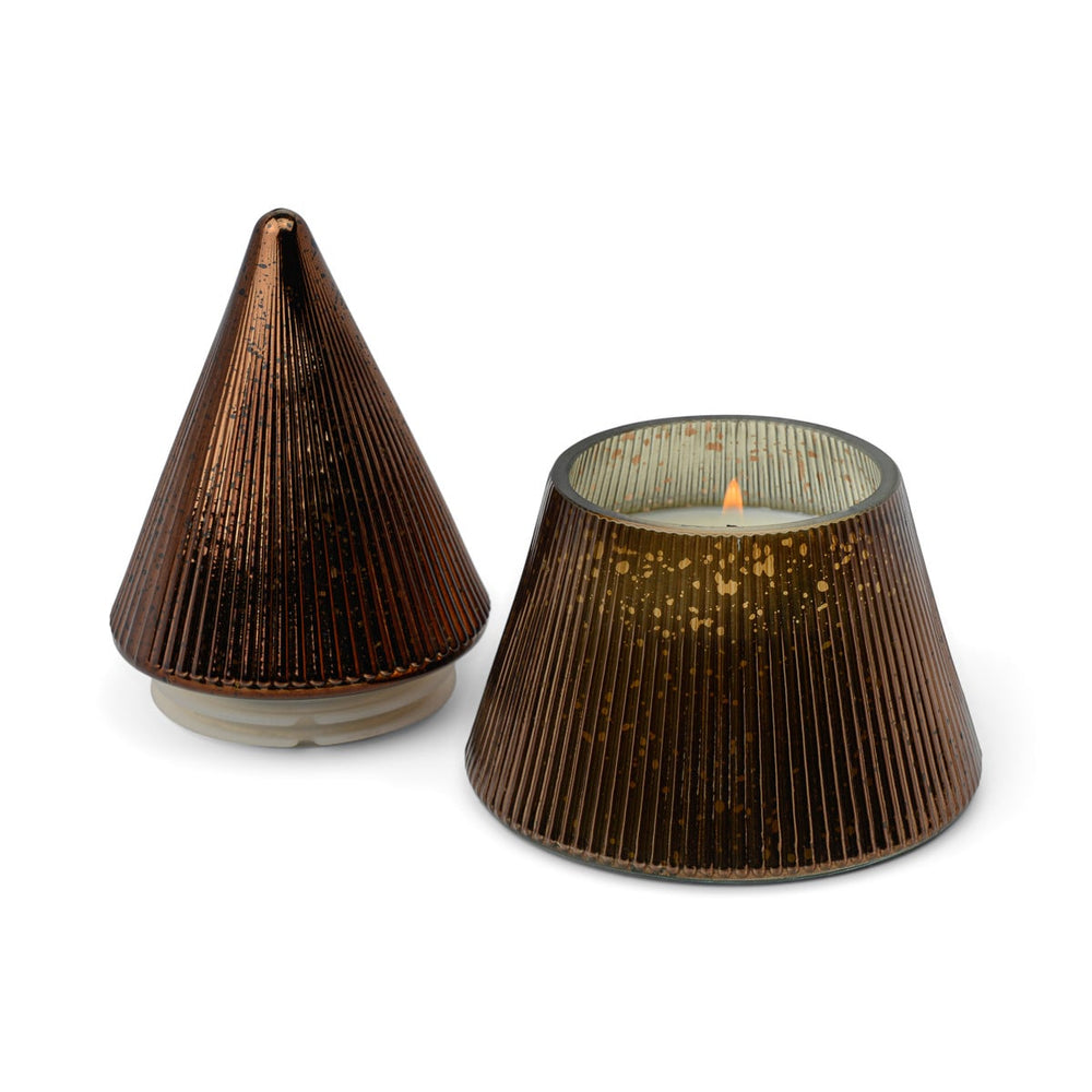 Copper Ribbed Mercury Stacked Tree Candle With Lid - Cypress & Fir