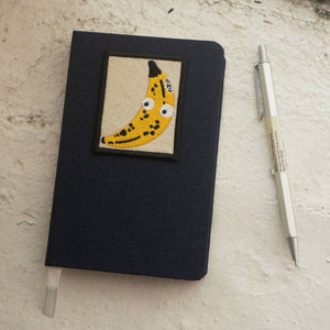 Patched Linen Notebook - Googly Banana: Navy