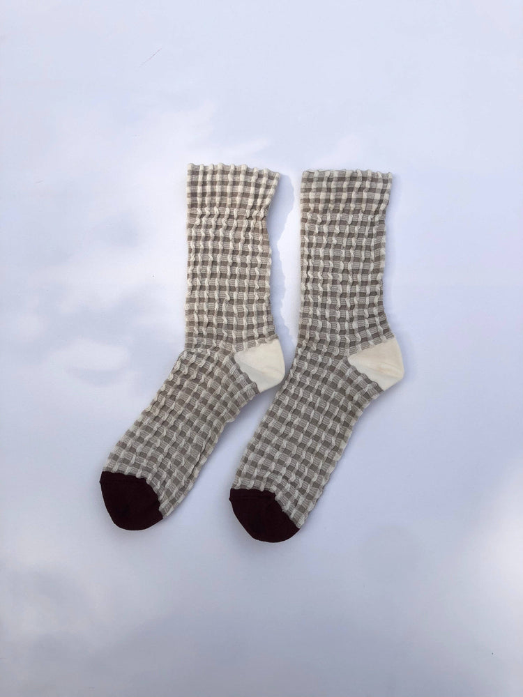 Gingham Waffle Socks -  Cream