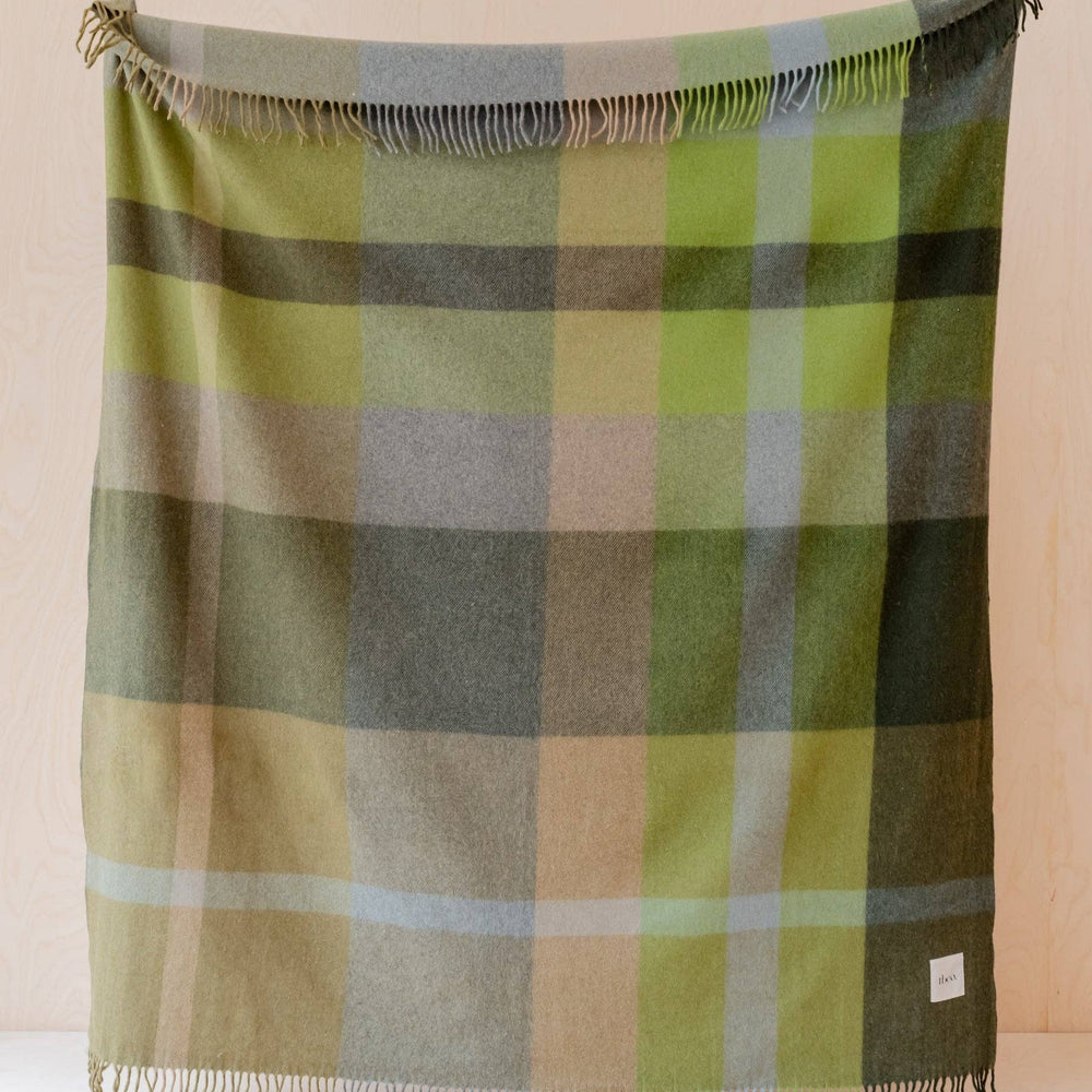 Recycled Wool Blanket in Olive Oversized Patchwork Check